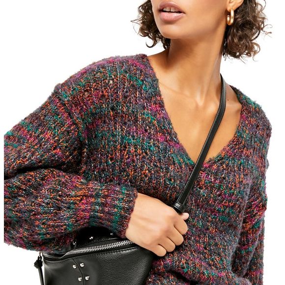 Free People Women's Highland V-Neck Sweater Navy Size X-Large - Picture 2 of 3